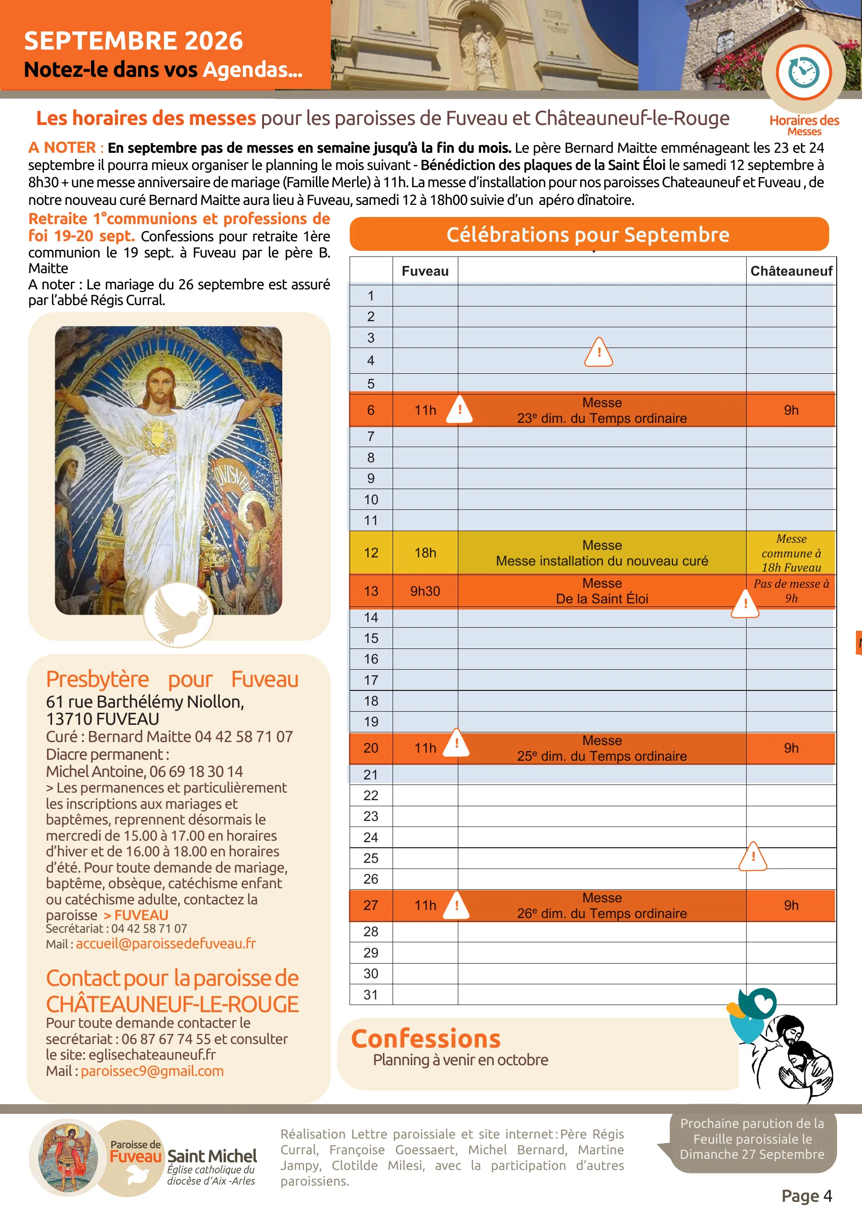 Page 4 de la lettre paroissiale de septembre 2026